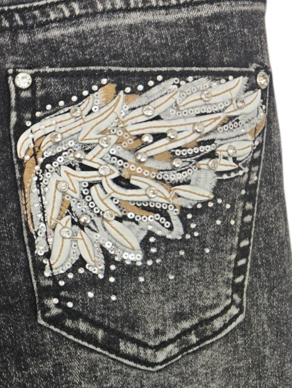 Telepatía Acid Wash Wide Leg Jeans US 7 | Rhinestone Angel Wing - Picture 7 of 7